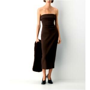 Babaton by Aritzia Women's Rich Mocha Brown FigureKnit Eyecatcher Dress Size S
